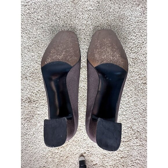 Stuart Weitzman Choc Brown Fabric Round Square Toe Curved Block Heel Pumps. 7M - Picture 8 of 11